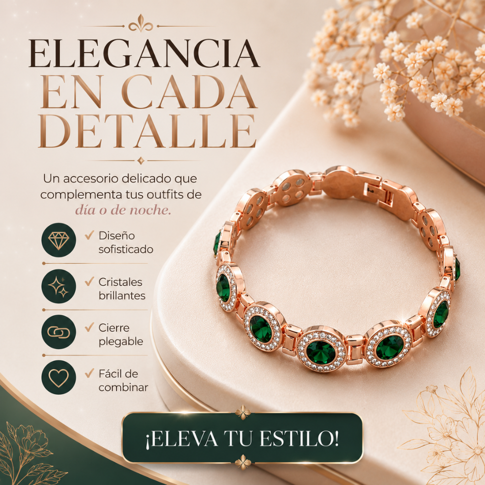 ✨ PULSERA DE COBRE CON CRISTALES VERDES
